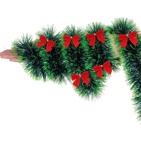Weihnachtsgirlande Tannengrün mit Schleifen, 2 Meter, Deko für Kamin & Treppe