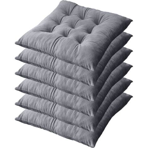 Lot de 6 Coussins de Chaise 40 x 40 x 4.5 cm, Coussin Chaise Exterieur Coussin de Jardin Idéal, Galette Chaise Polyester,Gris (1/5)