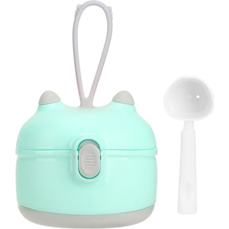 Distributeur de lait en poudre portable double couche, boîte de rangement alimentaire pour bébé enfant, dessin animé, vert petit format. (1/5)
