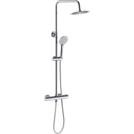 Aica Sanitaire – Colonne de douche thermostatique – Pommeau rond 20x20cm – Hauteur réglable 72-115cm – Acier inoxydable anti-corrosion – Douchette à main ergonomique (1/5)
