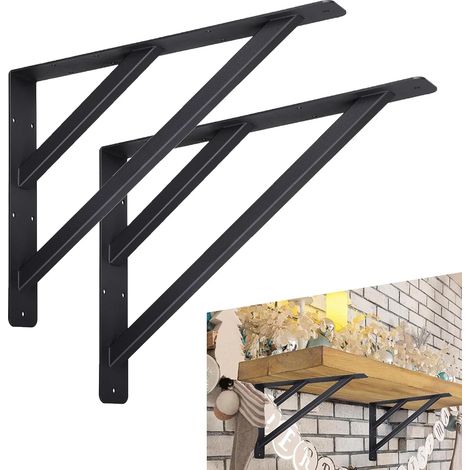Lot de 2 supports de comptoir robustes noirs, supports d'étagère murale pour économiser de l'espace sur votre bureau (40,6 x 30,5 x 5,1 cm)