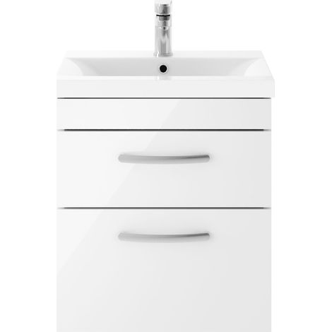 Nuie Athena Wall Hung 2-Drawer Vanity Unit with Basin-3 500mm Wide - Gloss White (1/7)