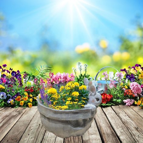 Pot de fleur lapin pour succulentes, cache-pot jardin décoratif en forme d’animal, pot artistique pour plantes grasses (1/5)