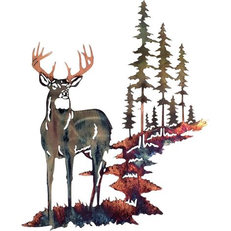 Décoration murale cerf en métal – Décoration murale de jardin forestier, statue d'arbre de montagne pour intérieur/extérieur, maison, salon, chambre à coucher (1/4)