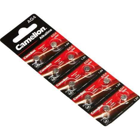 Camelion 12051004 Pile Bouton alcaline (AG 4/LR66/LR626/377, 1,5 V, 10 sous Blister) Silber/10 Unité (Lot de 1)