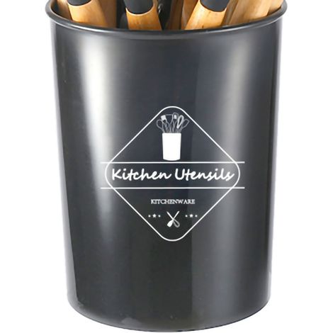 Ensemble de batterie de cuisine en silicone avec manches en bois, antiadhésive, avec récipient et boîte de rangement, gris foncé. (1/5)