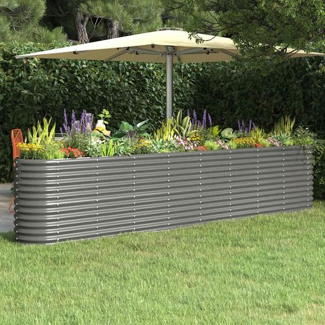 Lit surélevé de jardin-Jardinière surélevée-Bac de jardin surélevé Acier galvanisé 332x40x68 cm gris (1/5)