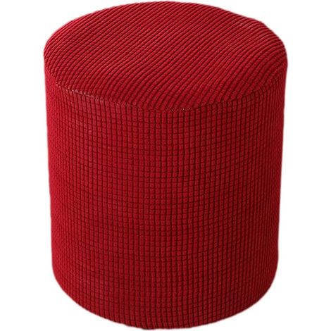 Runder Poufbezug aus Waffel-Jacquard-Samt, elastischer Fußstützenbezug, weinrot