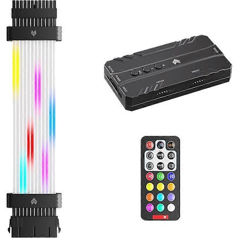 Câble d'alimentation ARGB 5 V 24 broches pour carte mère, rallonge d'alimentation RGB, câble d'alimentation RGB pour connecteur de carte mère, noir (1/5)