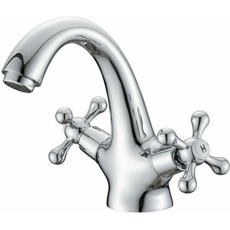 Robinet lavabo rétro - Mitigeur vintage pour salle de bains, finition chromée argentée. (1/4)