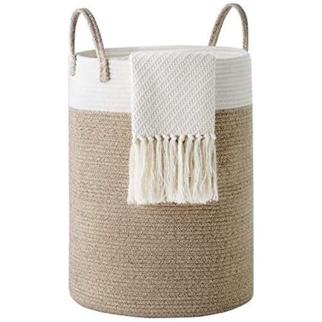 Corbeille à Linge Panier à Linge Panier de Rangement Panier Linge Sale Corde en Coton 38cm(D) x50cm(H) Marron