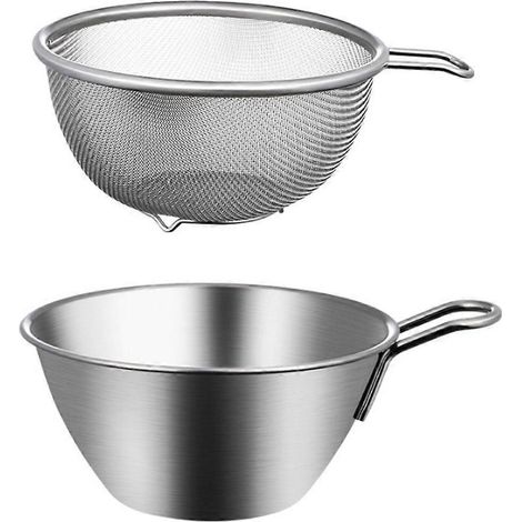 Edelstahl-Reissieb mit Abtropfkorb und Schüssel, Metallsieb – 11,70 x 6,30 x 5,60 cm – Silber (1/3)