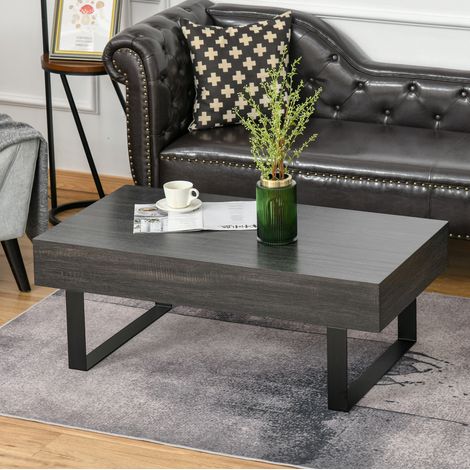 MEUBLIV Table basse 110x60 cm gris foncé – avec tiroir et rangements (1/5)