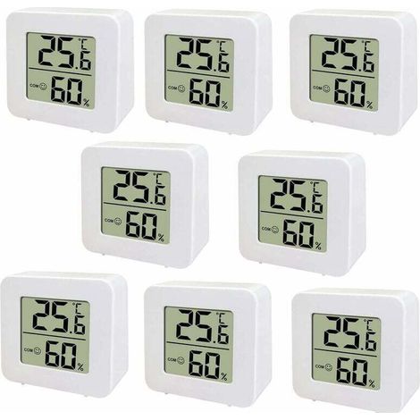 Termómetro digital LCD mini para interiores con higrómetro, medidor de temperatura y humedad para habitación de bebé, sala de estar, oficina - Paquete de 8 - KZQ