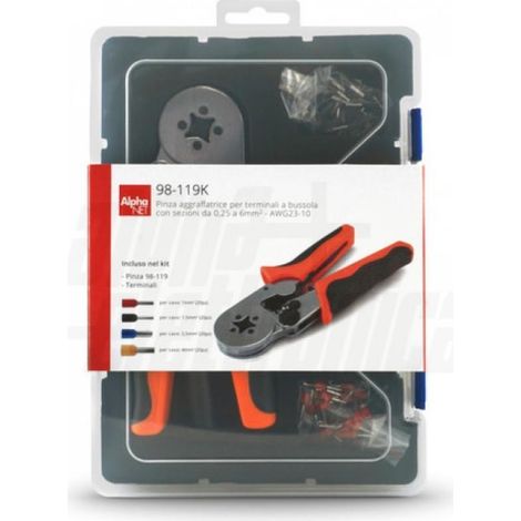 Kit valigetta pinza 98-119 aggraffatrice per terminali a bussola con sezioni da 0,25 a 6mm² - AWG23-10 (1/3)