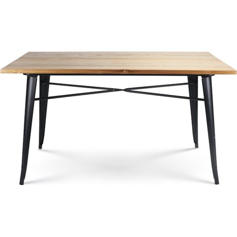 Factory Tisch 140 x 80 cm aus mattschwarzem Metall und heller Holzplatte (1/5)