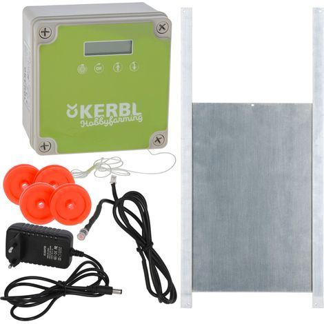 Kerbl 70547 - Set automatico per porta di pollo, con porta scorrevole, sportello per pollame, 220 x 330 mm (1/5)