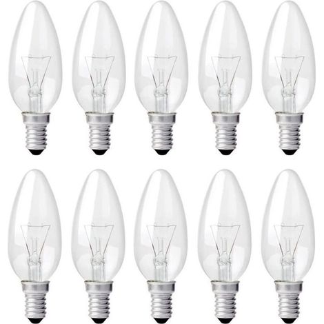 Ampoule Bougie Clair E14 40W, Ampoule Incandescence Dimmable, Blanc Chaud 2700K, 400LM, Ampoule Flamme, E14 Ampoules à bougie à vis Edison, Pack de 10 (1/4)