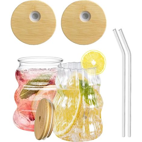 Verre Cafe Lot De 2 530ml Tasses à Cappuccino Et à Latte,Verres Avec Couvercle Et Paille Convient Pour Les Boissons Telles Que Le Verre Matcha, La Bière, Le Jus, Etc (1/5)