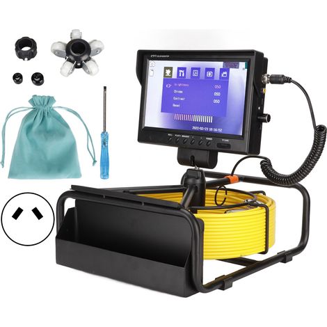 Endoscope d'inspection de canalisation avec écran 9 pouces, caméra vidéo équipée de carte mémoire 16 Go, prise AU 100-240V, câble de 30 mètres (98,4 pieds) (1/5)