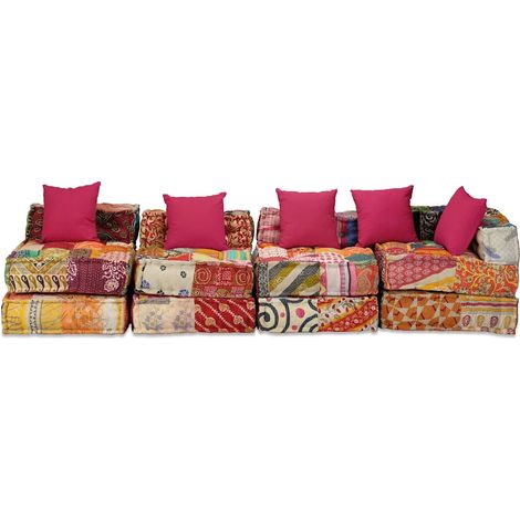 Pouf modulaire à 4 places Patchwork Tissu