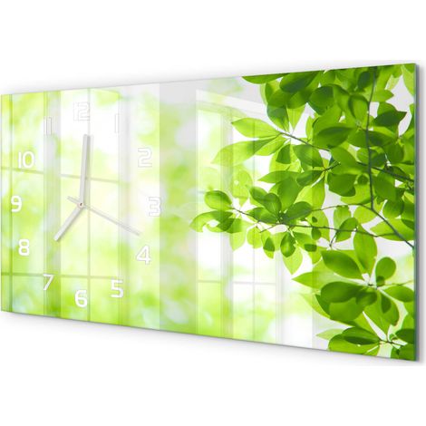 Horloge Murale XXL 60x30 cm Design Moderne en Verre Trempé Salon Salle à Manger Feuilles (1/5)
