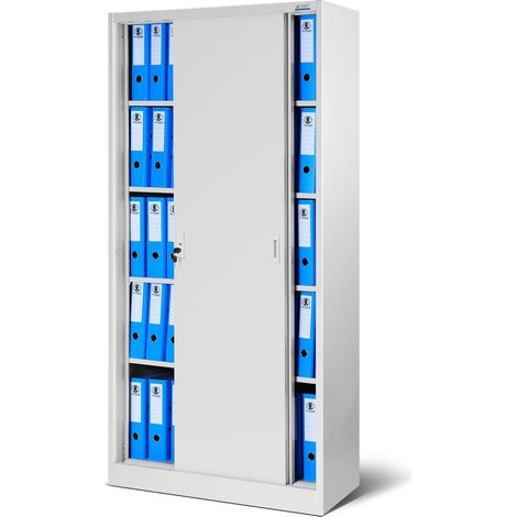 Aktenschrank Büroschrank mit Schiebetüren Metall 4 Fachböden Pulverbeschichtung Abschließbar 185 cm x 90 cm x 40 cm Grau (1/5)