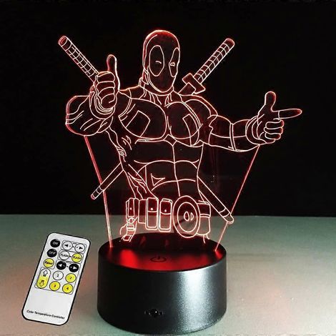 Lampe 3D Deadpool avec télécommande - Cadeau idéal pour les garçons - Veilleuse de table en acrylique - Décoration murale colorée (7 couleurs changeantes) - Accès à la maison (1/5)