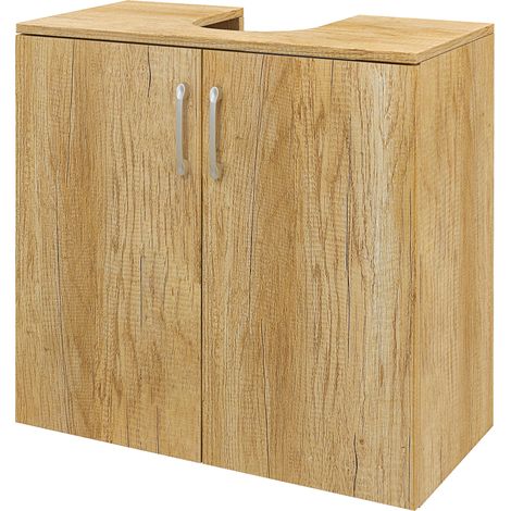 Meuble de Salle de Bain Sous-Lavabo Suspendu à 2 Portes avec 2 Étagères en Bois, Couleur Naturelle (1/5)