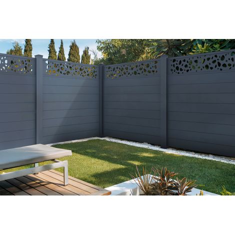 Casanoov – Panneau de clôture aluminium gris 1,9m – Hauteur 170cm – Brise-vue semi-ajouré motif galets – Kit complet avec accessoires