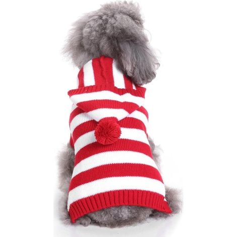 Pull rayé rouge et blanc pour chien, idéal pour Noël. Vêtements de Noël pour animaux de compagnie, vêtements doux et confortables pour chien. (1/5)
