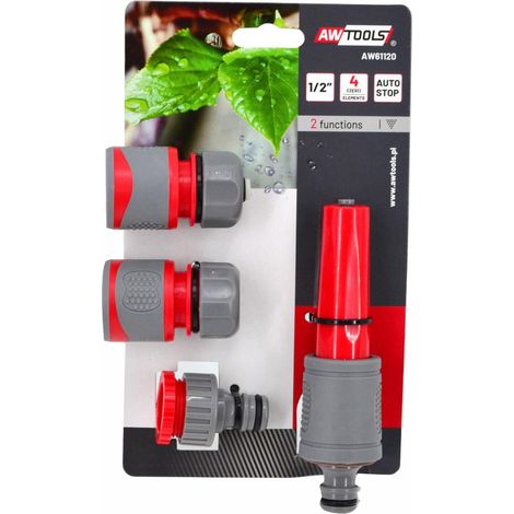 AWTOOLS Kit de Riego 4 piezas 3/4", mango de goma, distribución uniforme, instalación sencilla, material resistente, ideal para jardines y huertos (1/2)