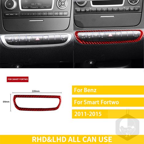 (rouge) Compatible avec Mercedes-Benz Smart et Fortwo 451 Coupé (2011-2015) - Accessoires en fibre de carbone - Bouton de chauffage de siège - Garniture de cadre - Autocollant (1/5)