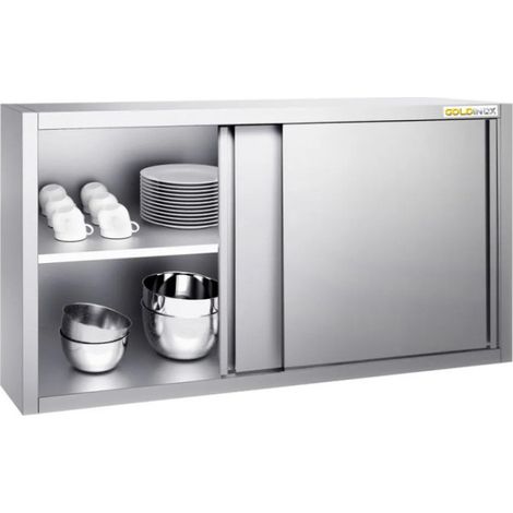 Placard mural inox 1600x400 mm - Hauteur 1000 mm avec portes coulissantes PREMIUM - GOLDINOX (1/4)