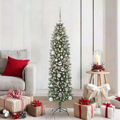Künstlicher schlanker Weihnachtsbaum Grün und Weiß 150 cm (1/5)