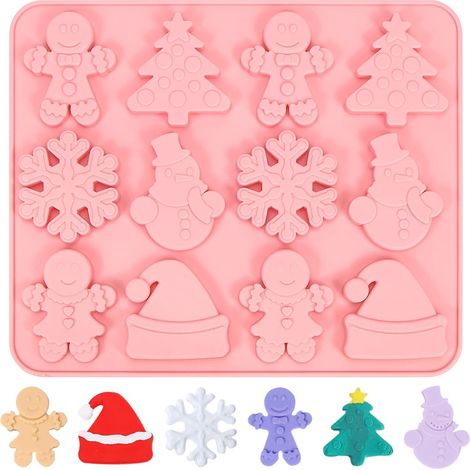 Moule Gateau Silicone de Noel, Moules à Pâtisserie, Sapin de Noël, Flocon de Neige, Bonnet de Noël, Biscuit, Moule Silicone pour Chocolat Pudding Jello Muffins (1/5)