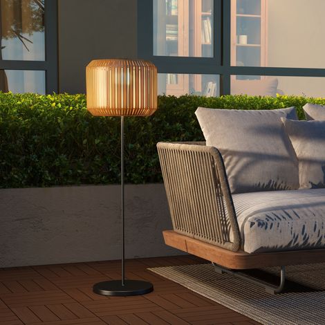 Lampe solaire de jardin sur pied LED IP44 en résine tressée et métal, lumière blanc chaud 2500 K avec capteur crépusculaire, H 130 cm  CHICFURN (1/5)