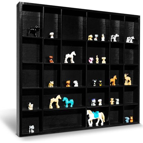 Vitrine Murale Bois Noire 28 Compartiments - 44,5 x 40 x 3 cm (1/4)