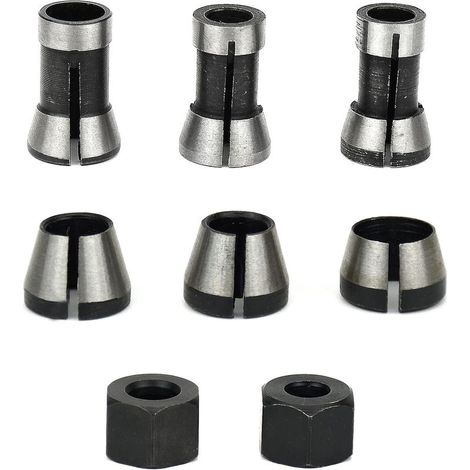 Lot de 6 mandrins de fraisage 6 mm 6,35 mm 8 mm – Acier au carbone – Serrage haute précision pour gravure et fraisage bois (1/5)