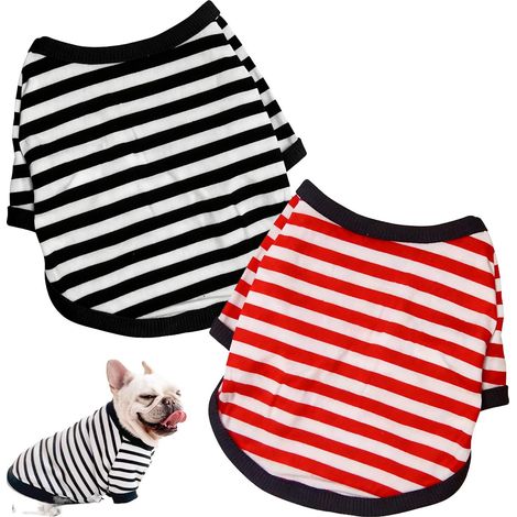 Lot de 2 t-shirts rayés pour chiens et chats, vêtements confortables et respirants pour animaux de compagnie style marin (1/5)
