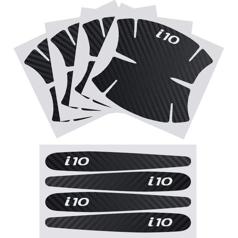 (Convient pour i10, Noir et blanc) Autocollants texturés en fibre de carbone pour poignées de porte de voiture, accessoires auto compatibles avec Hyundai i10, i20, i40, Creta, Equus, Ioniq, ix25, ix55 (1/4)