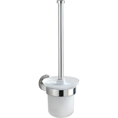 Brosse WC murale en inox brillant – Support en verre dépoli – Fixation sans perçage – Installation simple – Garantie 10 ans (1/5)