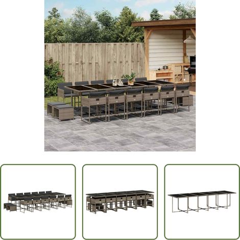 Chaises de jardin - Ensemble à manger de jardin 17 pcs et coussins résine tressée (1/5)