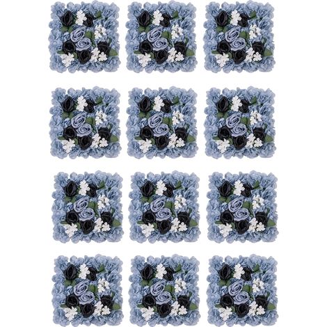 Paneles de pared florales, diseño 3D de seda, fácil montaje, azul. (1/2)