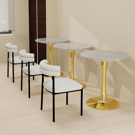Table ronde effet marbre 70 cm, table basse moderne avec pied central doré, pour salon salle à manger, design minimaliste (1/5)
