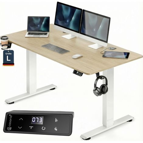 CASARIA® Bureau électrique réglable en hauteur avec écran LCD 72 - 117 cm bureau assis debout structure résistante ajustable  L, Beige