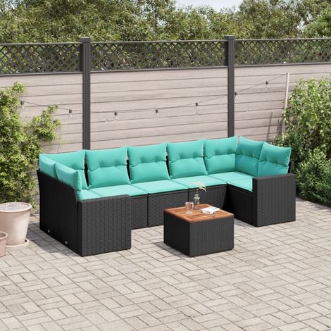 vidaXL Salon de jardin 8 pcs avec coussins noir résine tressée (1/5)