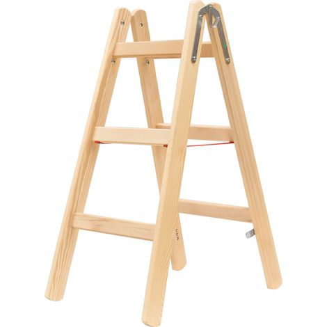Hymer Sprossenstehleiter, Holz, beidseitig begehbar, 2 x 3 Sprossen, Gesamtbreite 443 mm (1/5)