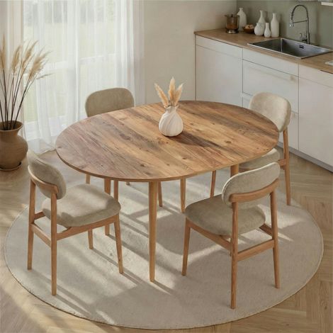 Table ronde extensible effet bois de pin 100-131 cm MARFA