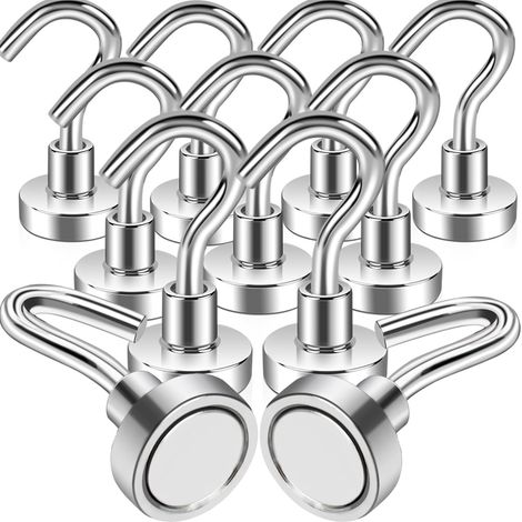 Crochets magnétiques 8 kg + aimants en néodyme extra forts avec crochet pour tableau noir, gouttière, camping, garage, cuisine